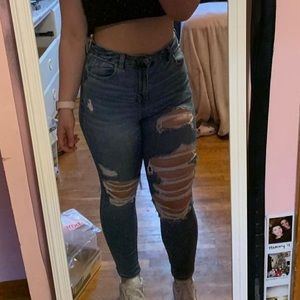 american eagle medium wash ripped skinny jeans